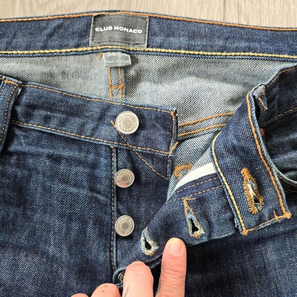 Club Monaco | dark wash denim button-fly straight leg jeans | MENS 34" - Picture 4 of 10